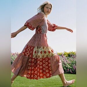 NWT Christy Dawn Patchwork Reds Gina Dress large